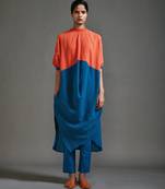 Orange and blue cotton kurta set