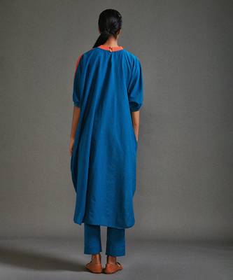 Orange and blue cotton kurta set 2