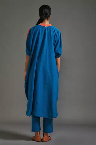 Orange and blue cotton kurta set