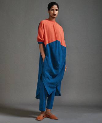 Orange and blue cotton kurta set 3