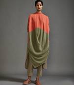 Orange and green cotton kurta set