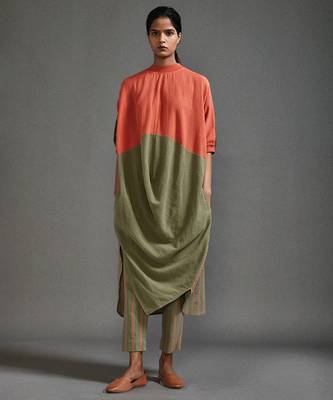 Orange and green cotton kurta set 2