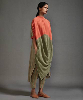 Orange and green cotton kurta set 3