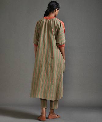 Orange and green cotton kurta set 4