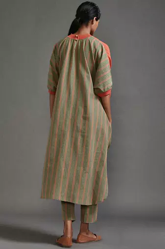 Orange and green cotton kurta set