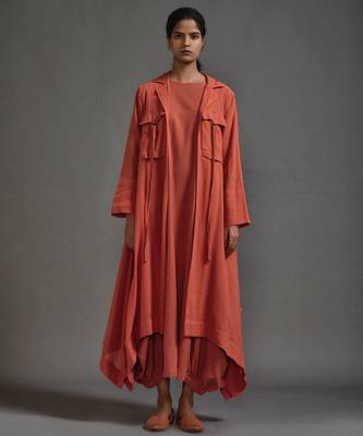 Orange cotton dress with jacket 1