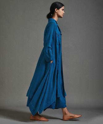 Blue cotton dress with jacket 2