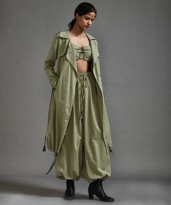 Green cotton jacket with belt 1