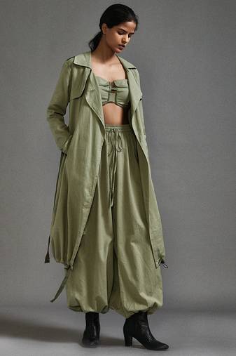 Green cotton jacket with belt