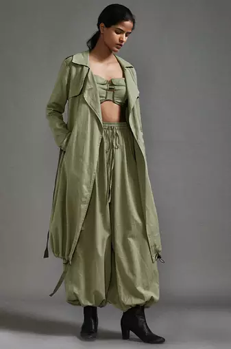 Green cotton jacket with belt
