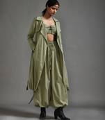 Green cotton jacket with belt