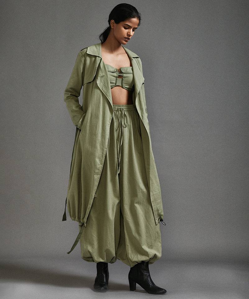 Green cotton jacket with belt