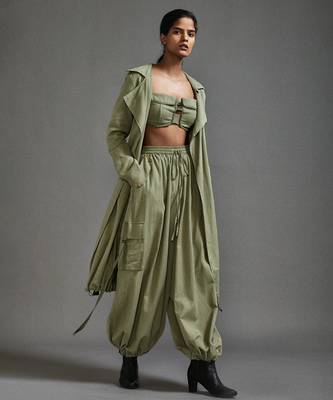 Green cotton jacket with belt 2