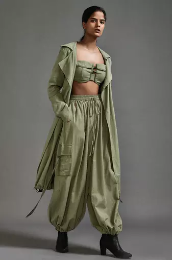 Green cotton jacket with belt