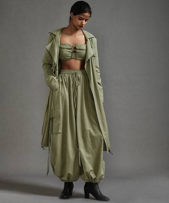 Green cotton jacket with belt 3