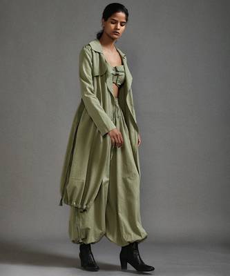 Green cotton jacket with belt 5