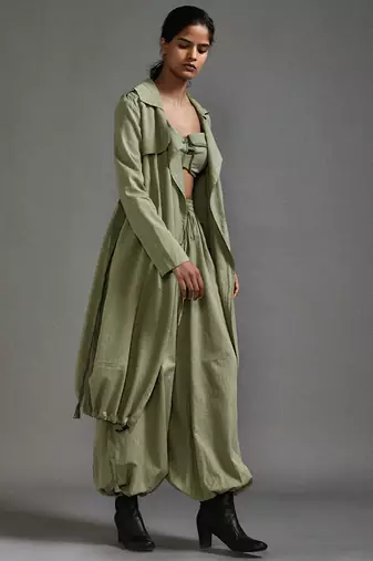 Green cotton jacket with belt