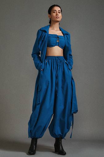 Blue cotton jacket with belt