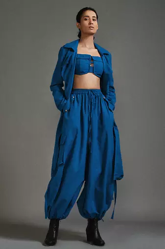 Blue cotton jacket with belt
