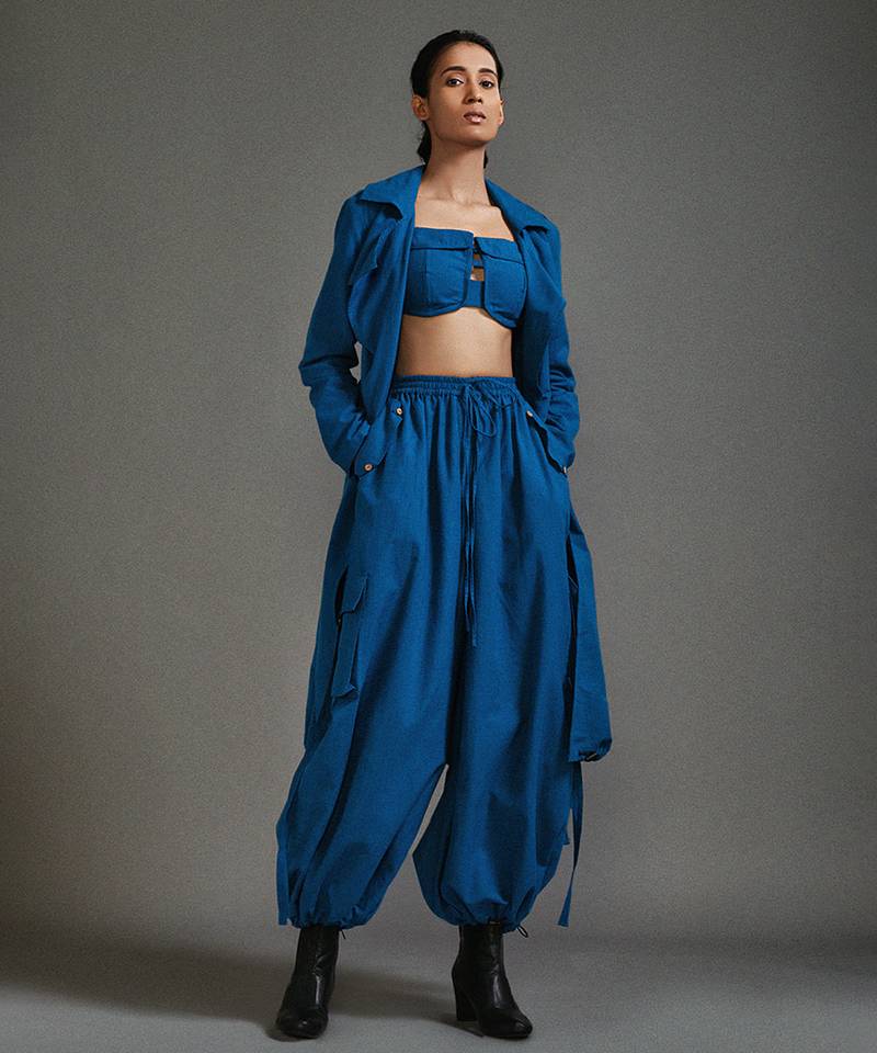 Blue cotton jacket with belt