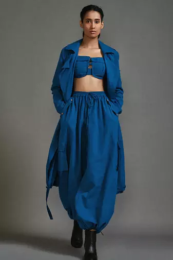 Blue cotton jacket with belt