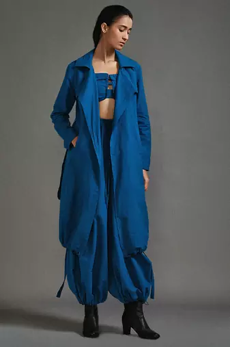Blue cotton jacket with belt