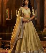 golden embroidered organza party lehenga set choli with dupatta