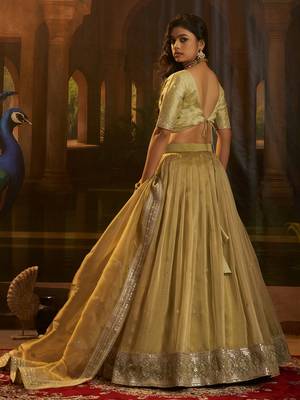 golden embroidered organza party lehenga set choli with dupatta 6