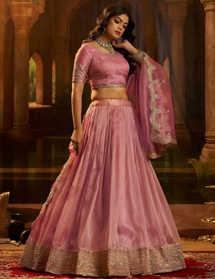  pink dori embroidered organza lehenga set choli with dupatta 2