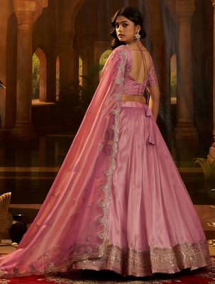  pink dori embroidered organza lehenga set choli with dupatta 7