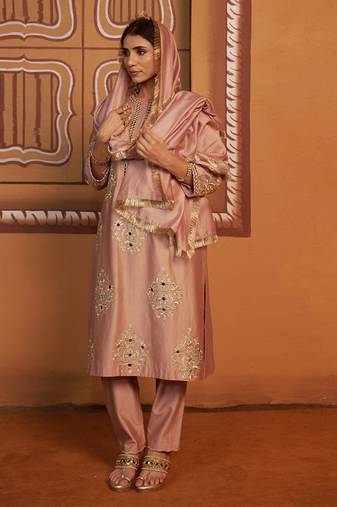 Pink embroidered silk kurta set