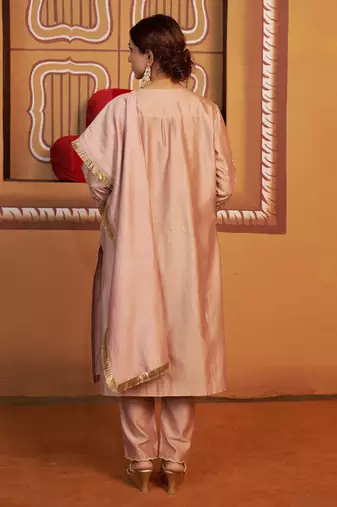 Pink embroidered silk kurta set