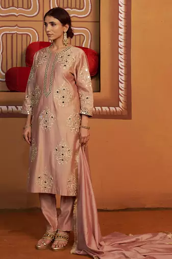 Pink embroidered silk kurta set