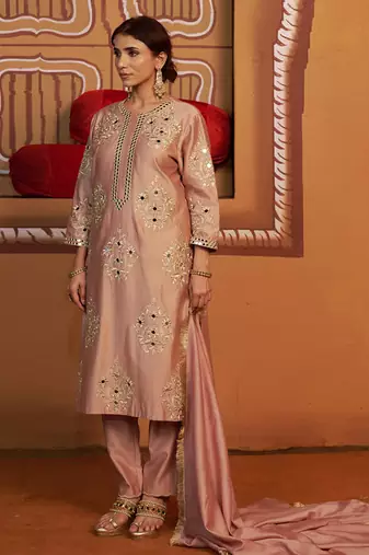 Pink embroidered silk kurta set