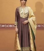 Brown embroidered silk kurta set