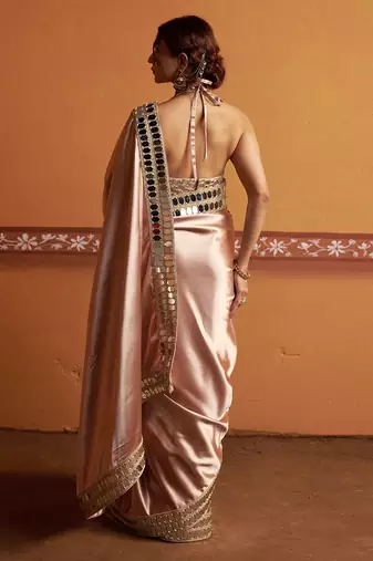 Pink embroidered satin saree