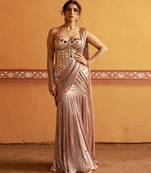 Pink embroidered satin saree