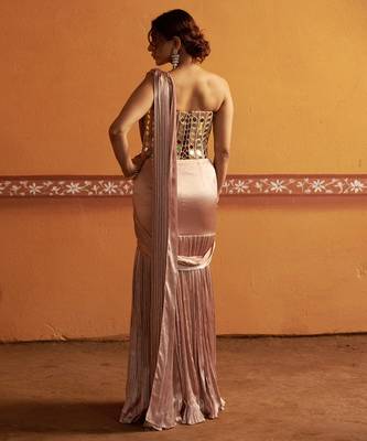 Pink embroidered satin saree 2