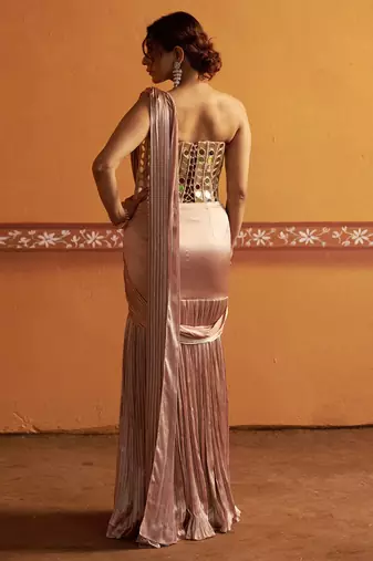Pink embroidered satin saree