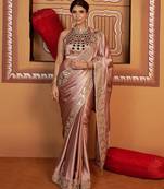 Pink embroidered satin saree