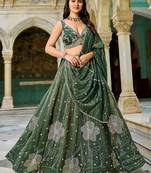 green beads work crush lehenga set choli with dupatta