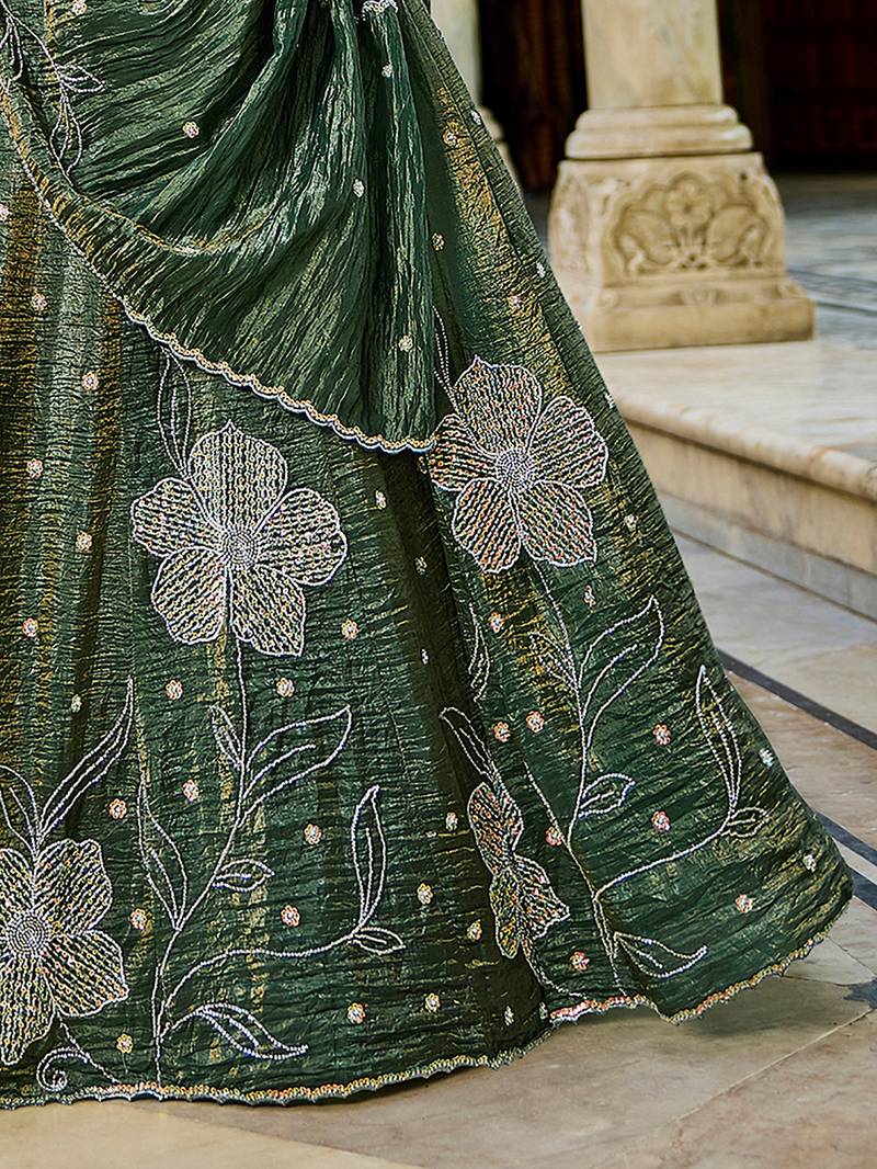 green beads work crush lehenga set choli with dupatta