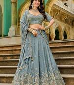  grey beads work crush lehenga set choli with dupatta
