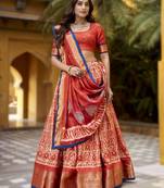 dark-orange Ready-Made Dola Silk Lehenga Choli with Batik Print & Zari Weaving 