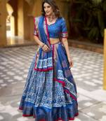 navy-blueReady-Made Dola Silk Lehenga Choli with Batik Print & Zari Weaving 