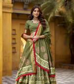 mehendi  Ready-Made Dola Silk Lehenga Choli with Batik Print & Zari Weaving 