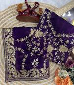 purple color sequence and zari embroidery work silk blend saree