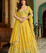 yellow embroidered crush lehenga set choli with dupatta