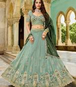 green embroidered crush lehenga set choli with dupatta