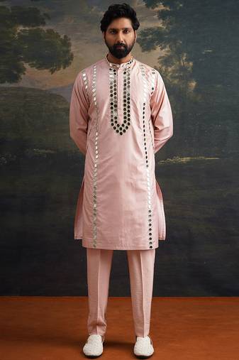 Pink embroidered pure silk kurta pajama